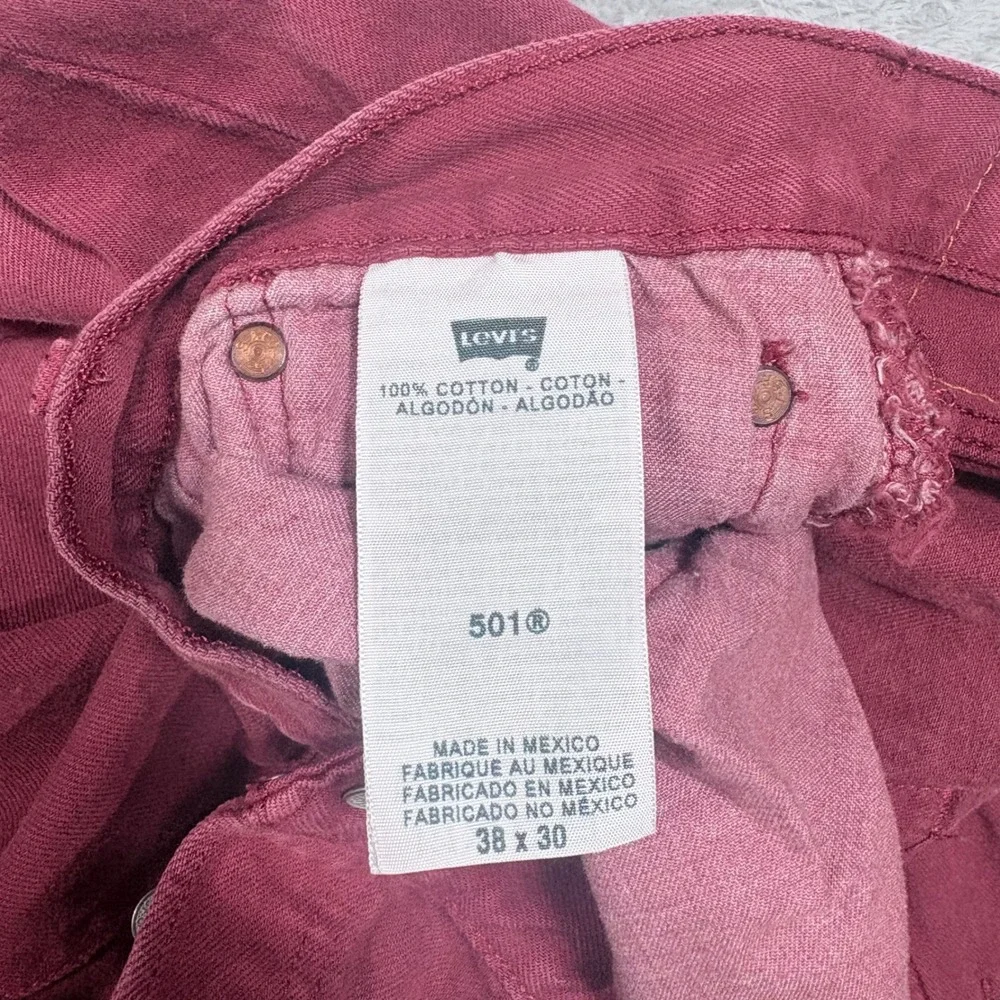 Levi's 501 Original Fit Mens 38x30 Pink Maroon Button Fly Straight Leg Jeans